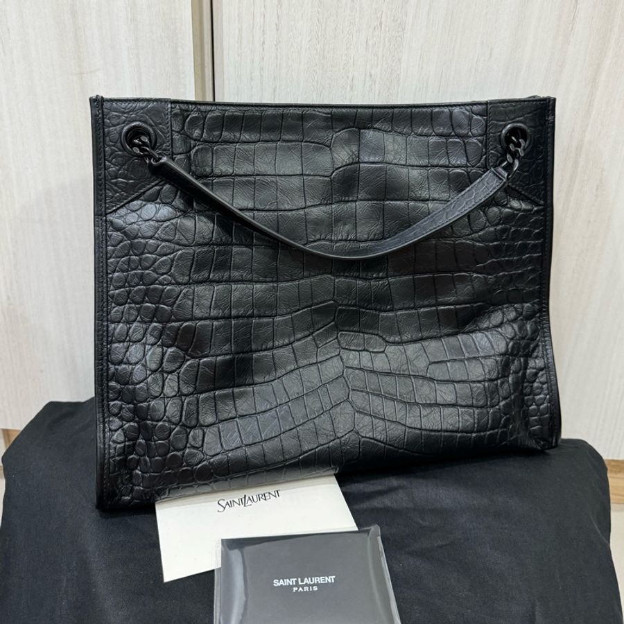 YSL牛皮壓鱷魚紋路Niki shopping bag 購物袋-6