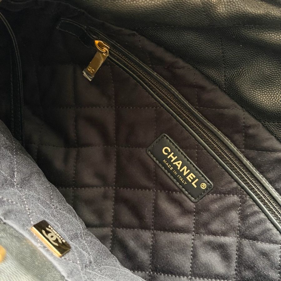 CHANEL 22包/22bag 小型 黑金黑字荔枝皮芯片款-5
