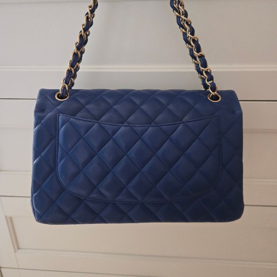 Chanel 經典 Jumbo 30cm 寶石藍 淡金釦 小羊皮-8