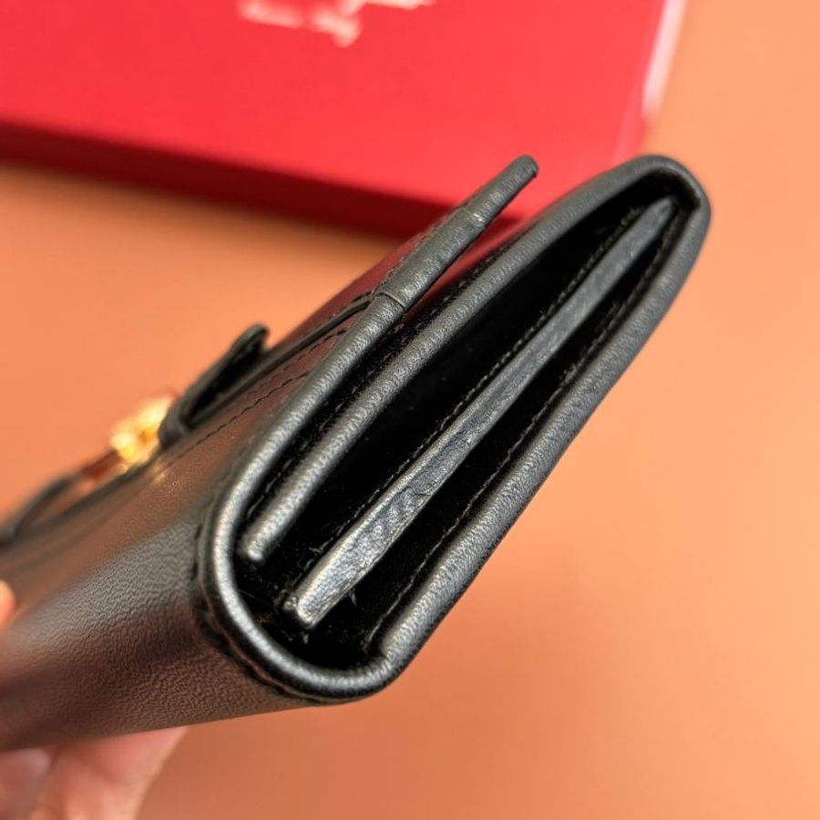 ::Salvatore Ferragamo:: Gancini Genuine Leather Long Wallet Large Capacity Black 黑色玫瑰金釦發財長夾 信封長夾-11