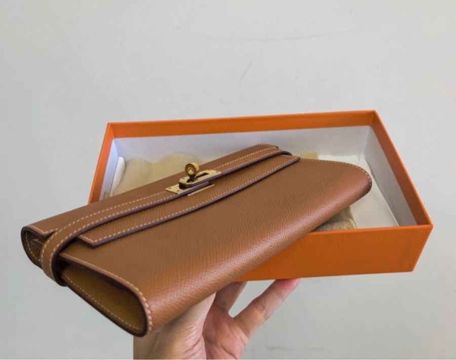 Hermes kelly long wallet 金棕金扣-5