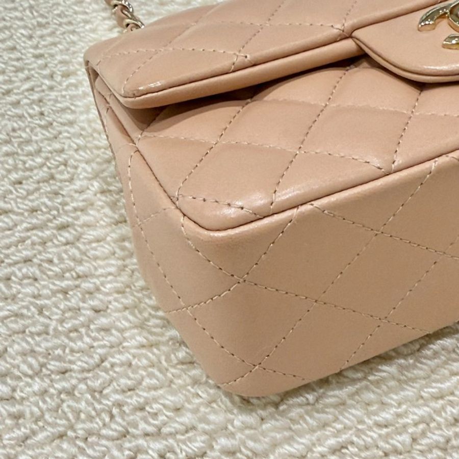 CHANEL - 奶茶色羊皮金釦CF 20cm COCO-6