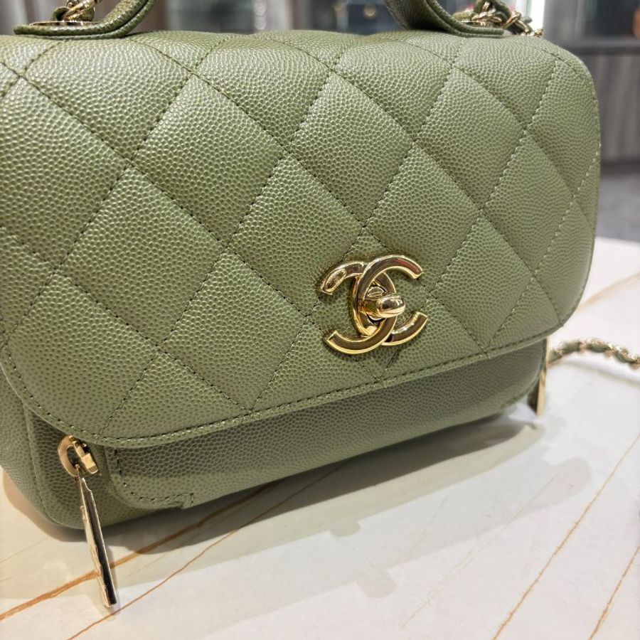 *SHIHNA名牌精品*Chanel business affinity bag郵差包 mini flap 荔枝牛皮 綠色金鍊(保卡)-1