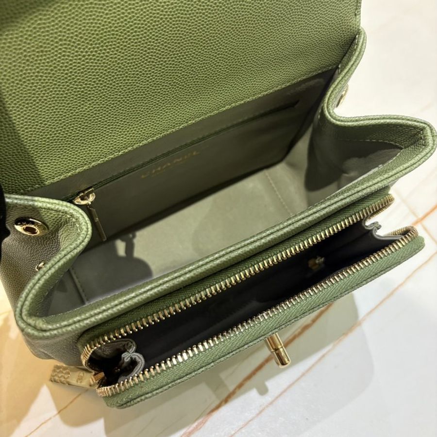 *SHIHNA名牌精品*Chanel business affinity bag郵差包 mini flap 荔枝牛皮 綠色金鍊(保卡)-9