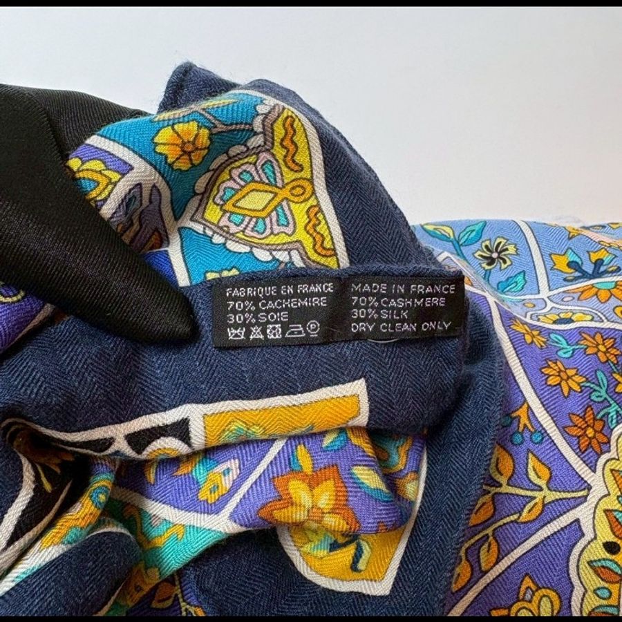 Hermes 藍紫色花鳥之國圍巾 Au Pays des Oiseaux Fleurs-7