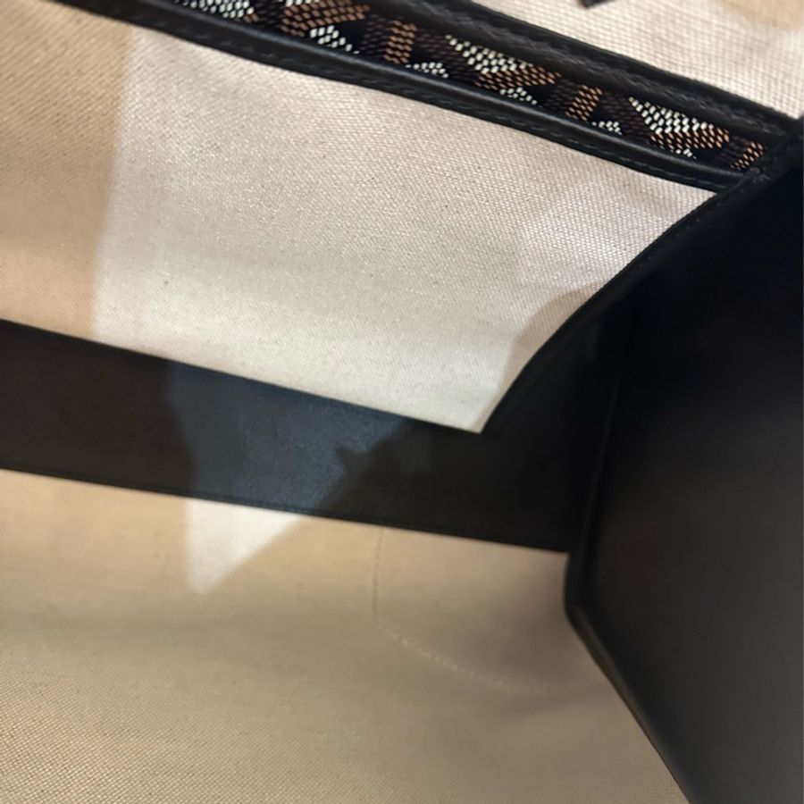 GOYARD 黑皮革咖PVC掀蓋手提包-10