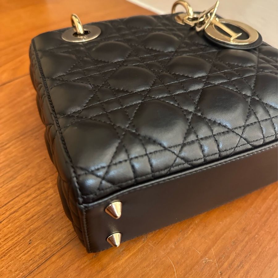 DIOR 黑羊皮淡金5*4黛妃包 超級便宜-8