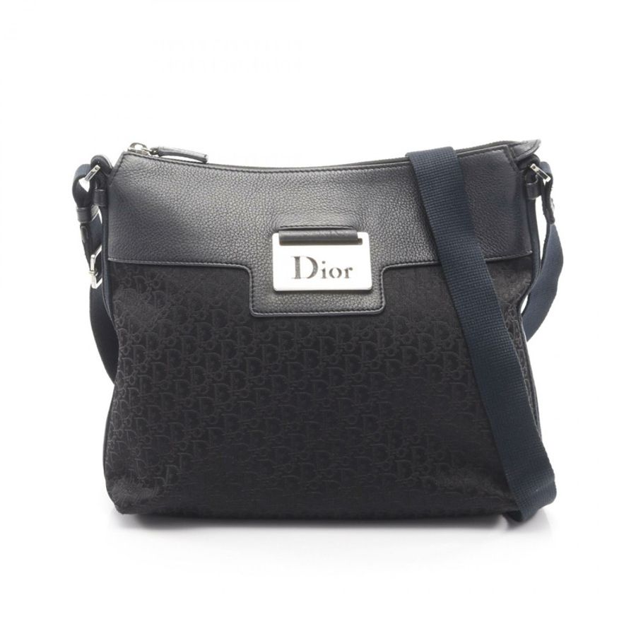 Christian Dior Street Chic Trotter 單肩包,帆布皮革,黑色/海軍藍,二手-0