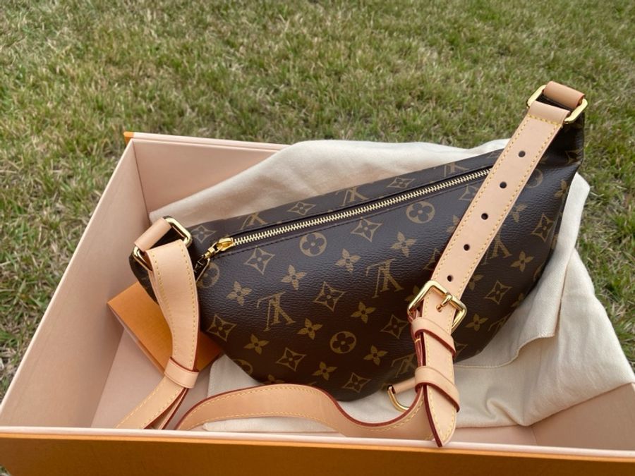 全新絕版LV老花BUMBAG MM MNG WN金釦第一代腰包胸口包M43644-3