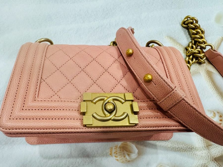 「商品保留中」優質二手 Chanel 香奈兒 Chanel boy 20荔枝牛皮金鏈-6