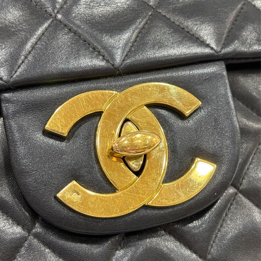 CHANEL 老香 黑色 羊皮 金鍊 MAXI COCO 33 MAXI 單蓋 肩背包 斜背包 兩用包 側背包 經典藏品-15