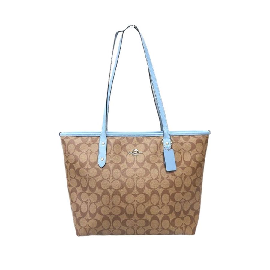 【COACH】馬車LOGO PVC皮革托特包-卡其藍-0
