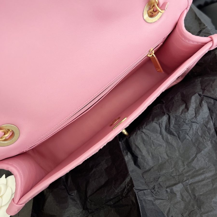 【全新品】Chanel香奈兒cf中號 23C新款粉色編織芯片款鏈條包,金扣-10