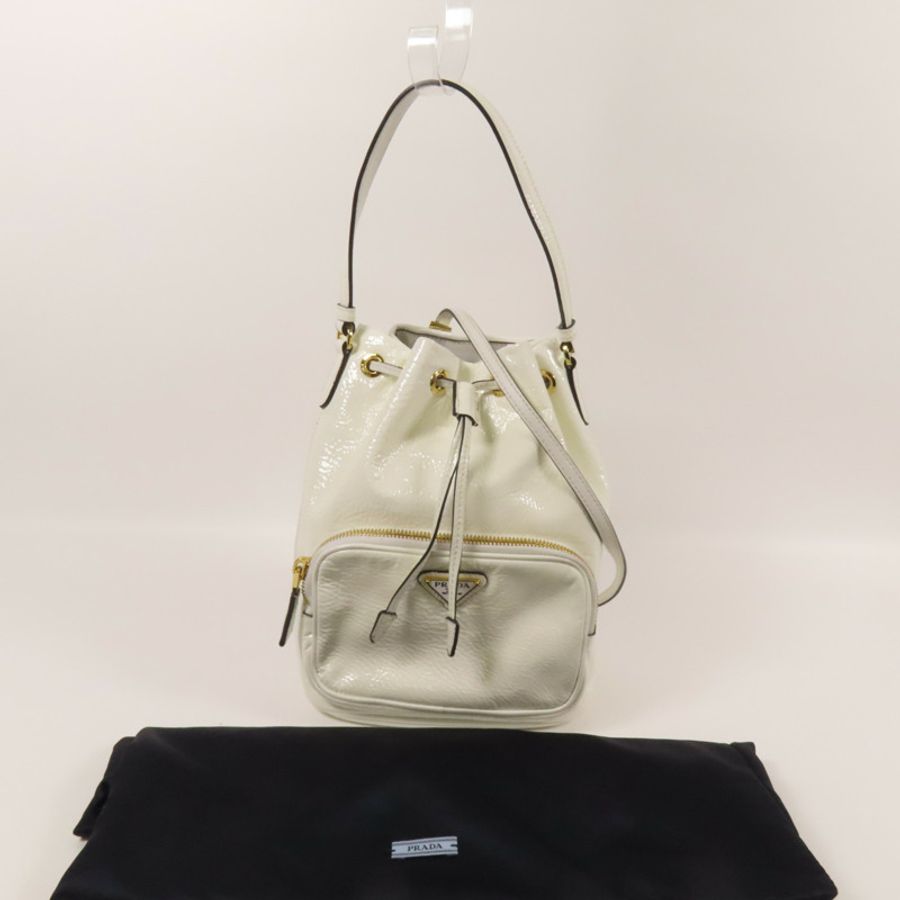 PRADA 漆皮皮革Duet NaplakBag金扣手挽肩背袋兩用袋-10