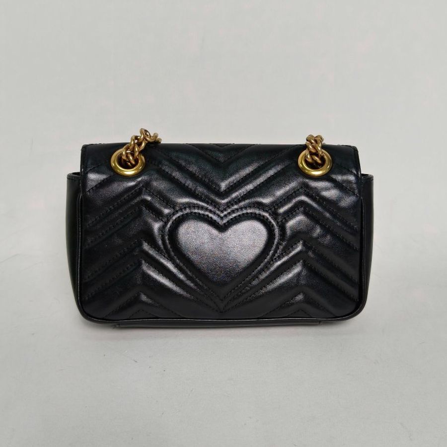 GUCCI GGMarmont肩背包Mini22黑色牛皮金扣肩背包-2
