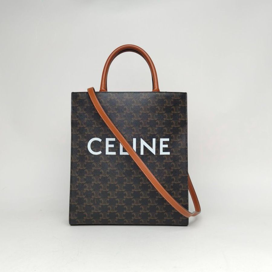 CELINE Cabas豎款手袋小號凱旋門印花褐色人造革肩背包-0