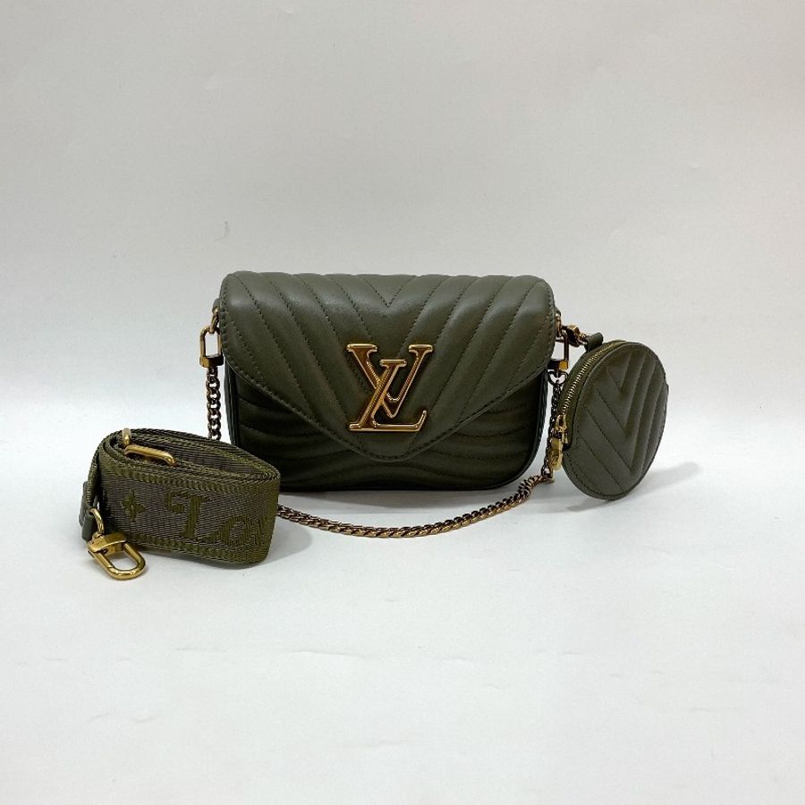 LV 墨綠牛皮山形紋霧金釦New Wave斜背包-1
