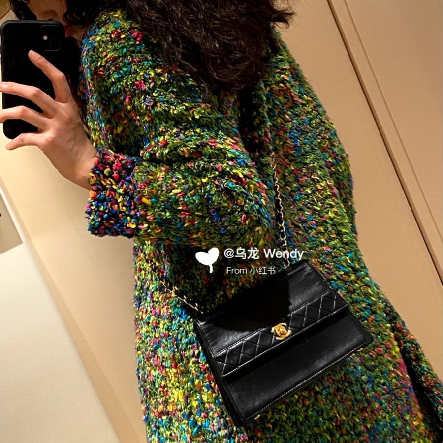 Chanel 香奈兒 Vintage trapezoid 梯型 黑金 雕花鍊 斜背包 肩背包 側背包 鍊條包-7