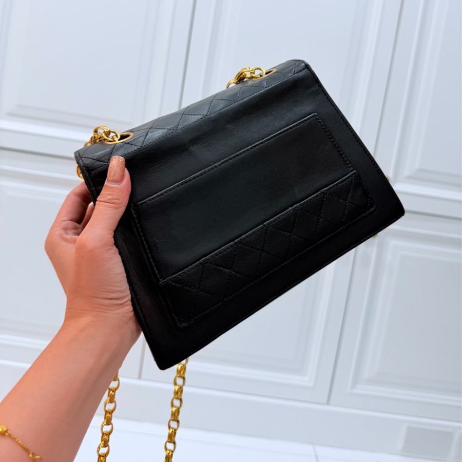 Chanel 香奈兒 Vintage trapezoid 梯型 黑金 雕花鍊 斜背包 肩背包 側背包 鍊條包-22