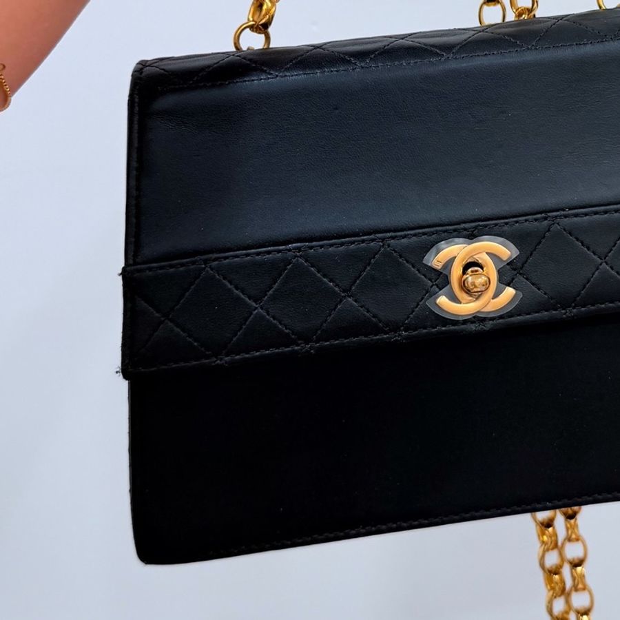 Chanel 香奈兒 Vintage trapezoid 梯型 黑金 雕花鍊 斜背包 肩背包 側背包 鍊條包-32