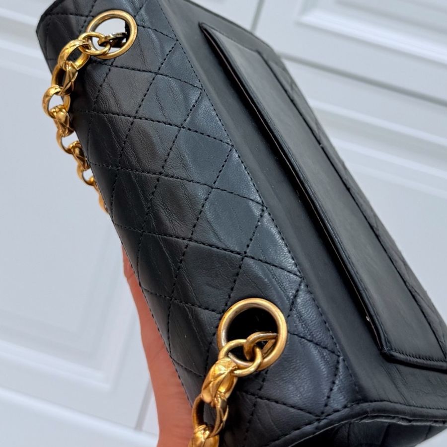 Chanel 香奈兒 Vintage trapezoid 梯型 黑金 雕花鍊 斜背包 肩背包 側背包 鍊條包-38