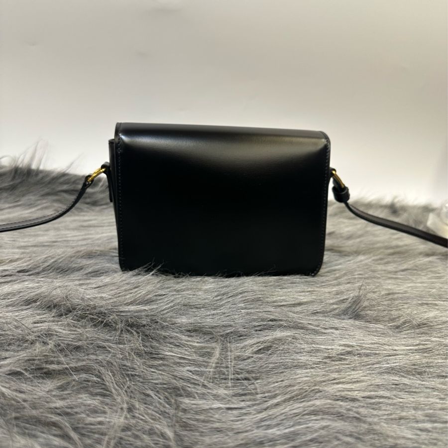 Celine 黑滑面牛皮金釦下蓋Teen Triomphe斜背包188423BF4 38NO-1