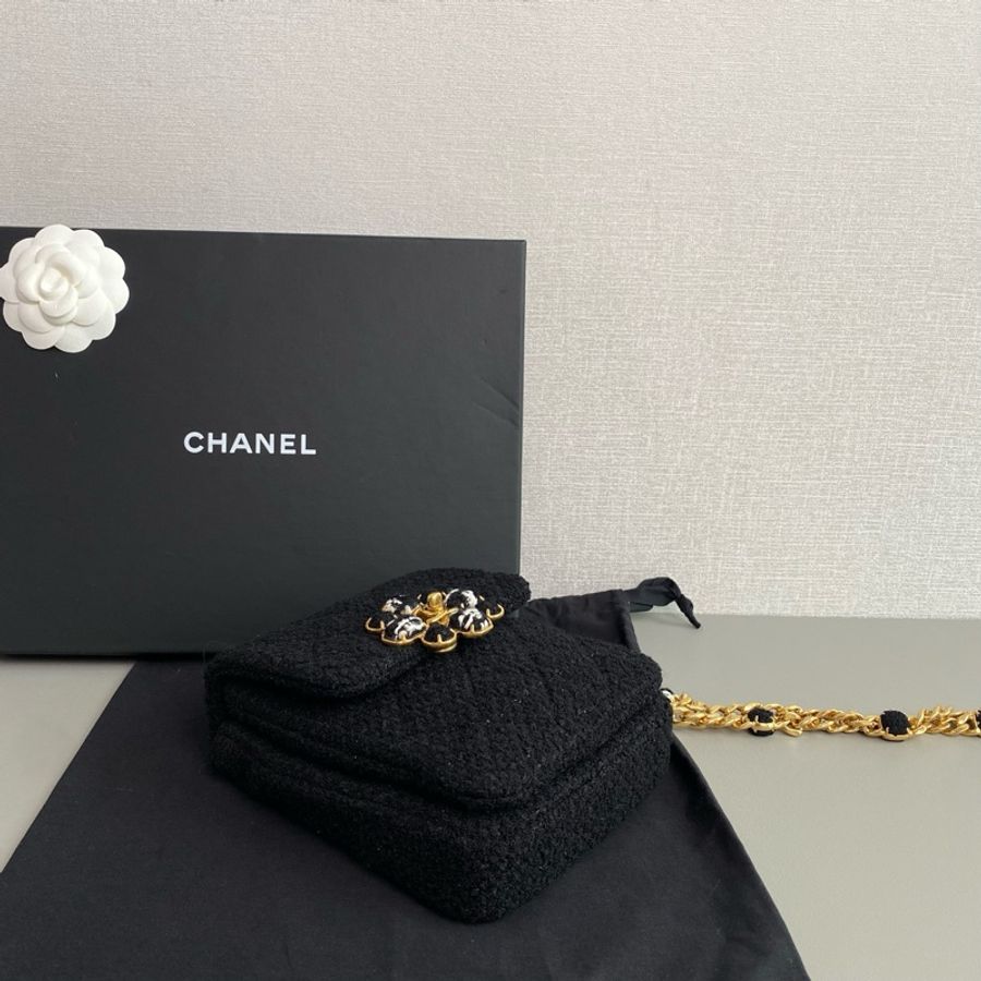 Chanel 黑金編織豎版鏈條包 tweed 晶片款-6