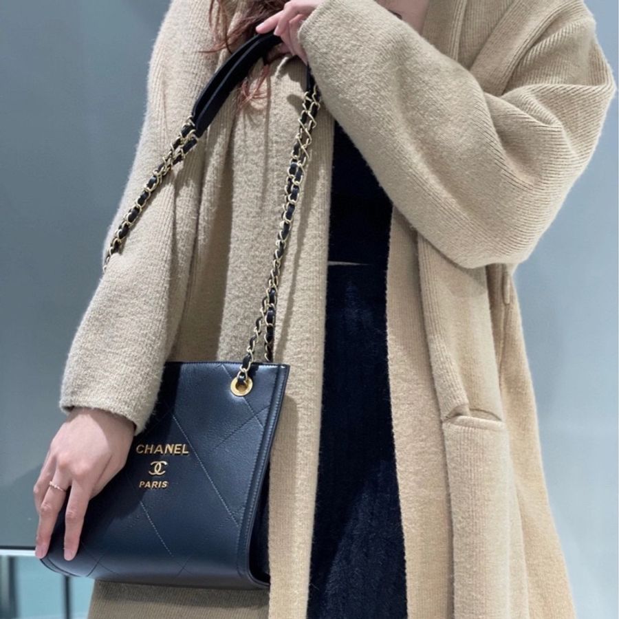 Chanel 黑金Tote 購物袋 小牛皮 包型不塌 上身超美🔥-2