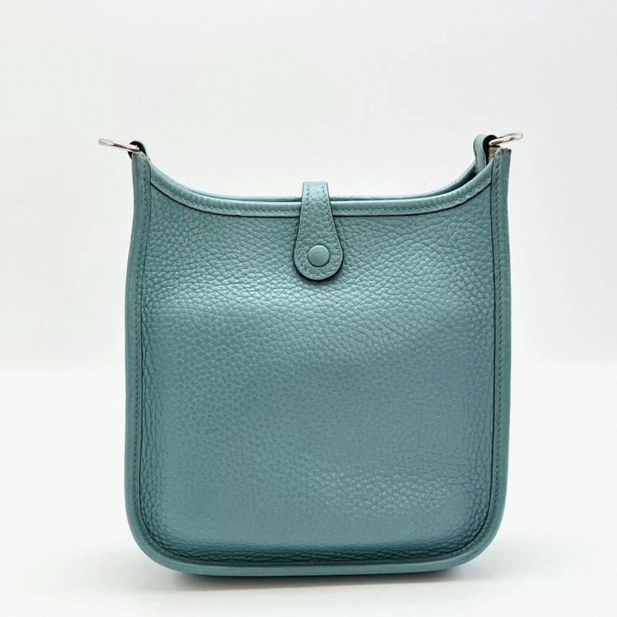 HERMES 湖水綠銀扣伊芙琳mini肩背斜背包17*18*5 98新配件塵袋-5