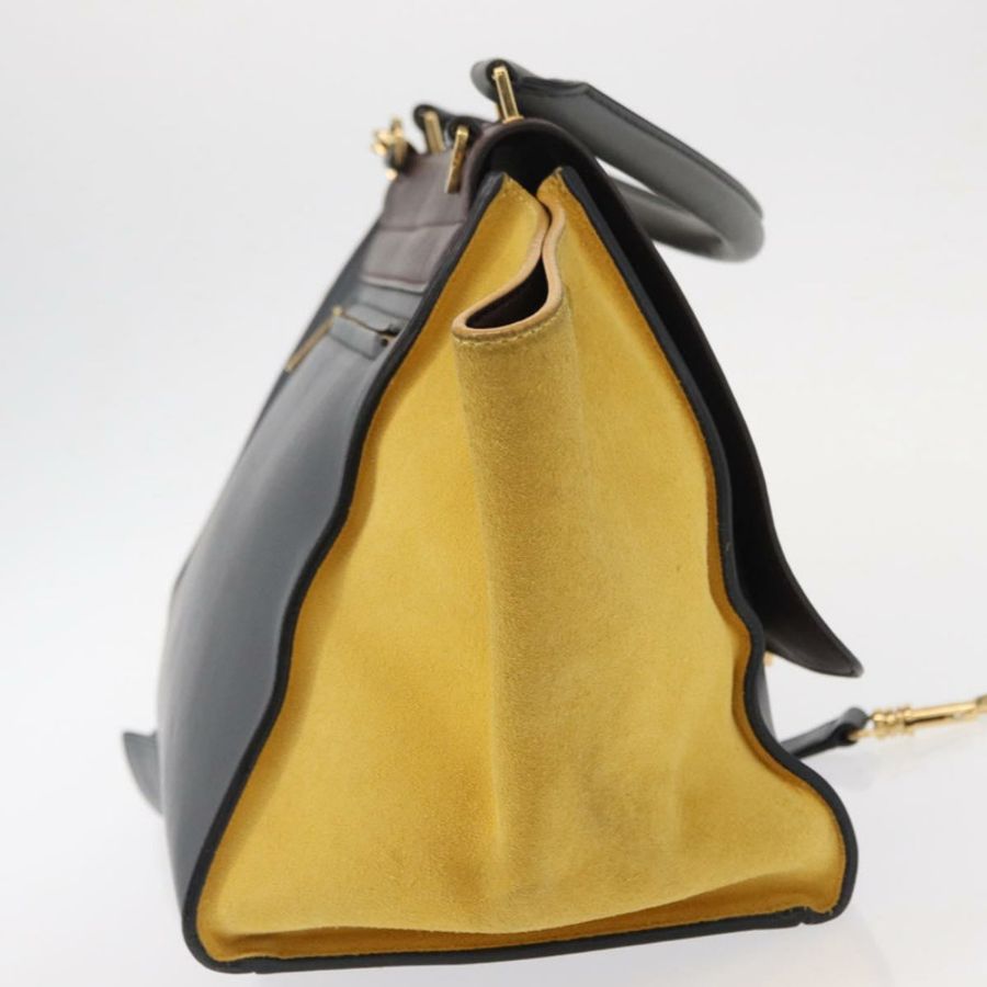 【日本直送】CELINE Trapeze 中型手提包 皮革 2way 灰色 金色 Auth BA7555-3