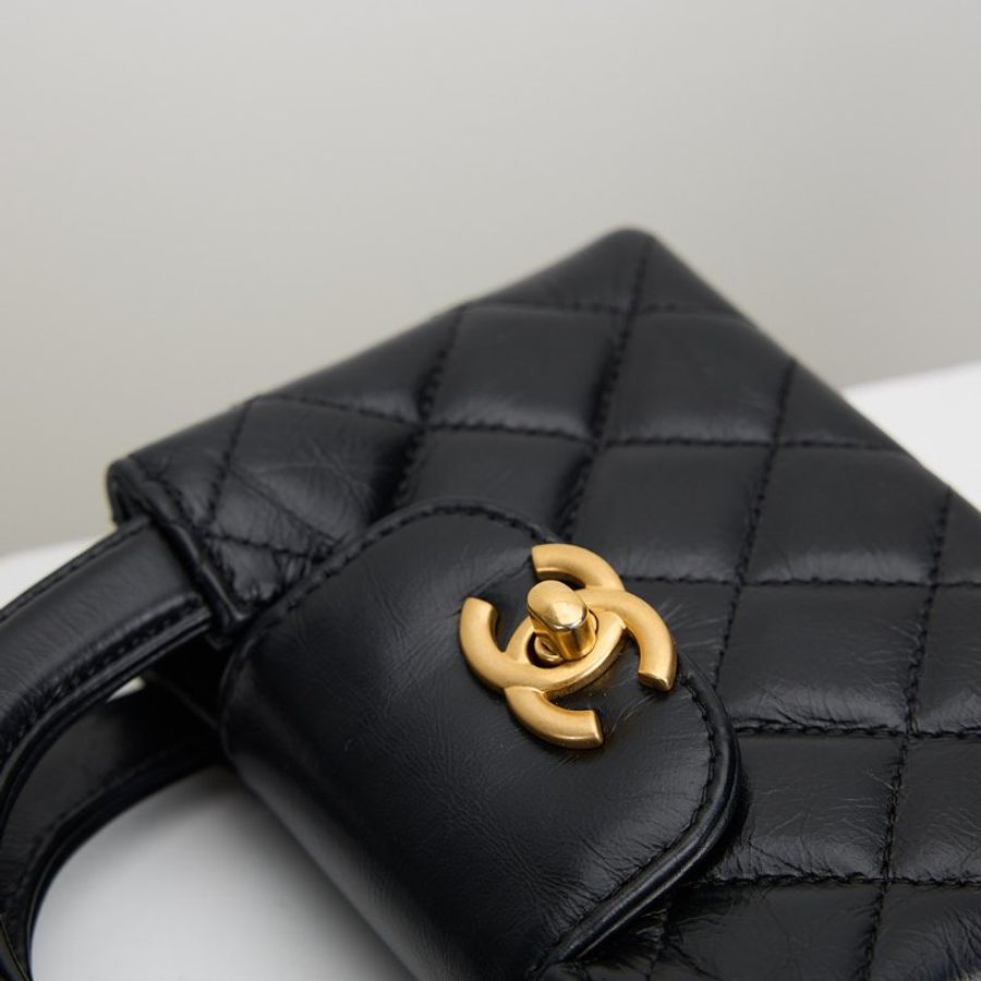 二手Chanel kelly nano mini黑金-13
