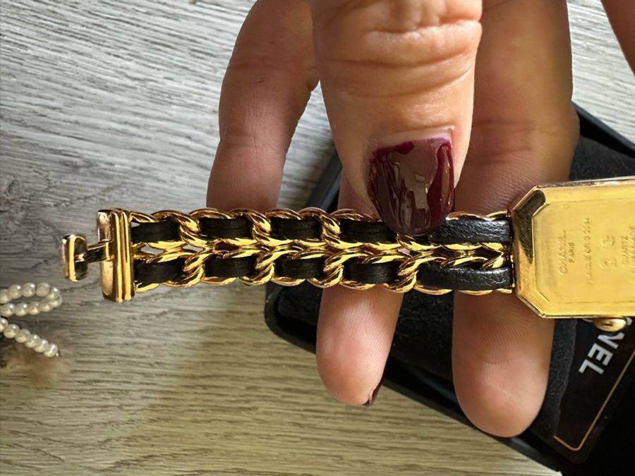 CHAMEL首映錶 黑金皮鏈錶黃金尺寸M號-6