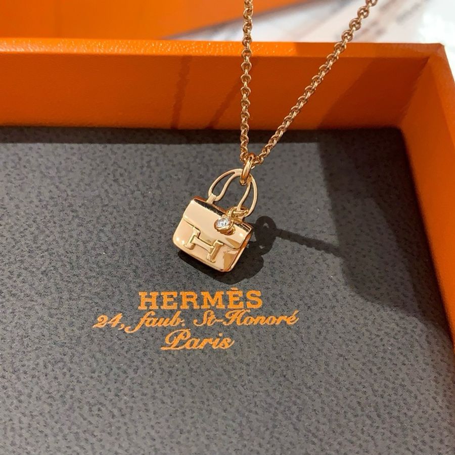 Hermes Constance 18K玫瑰金康康項鍊 鑲鑽 23年-4