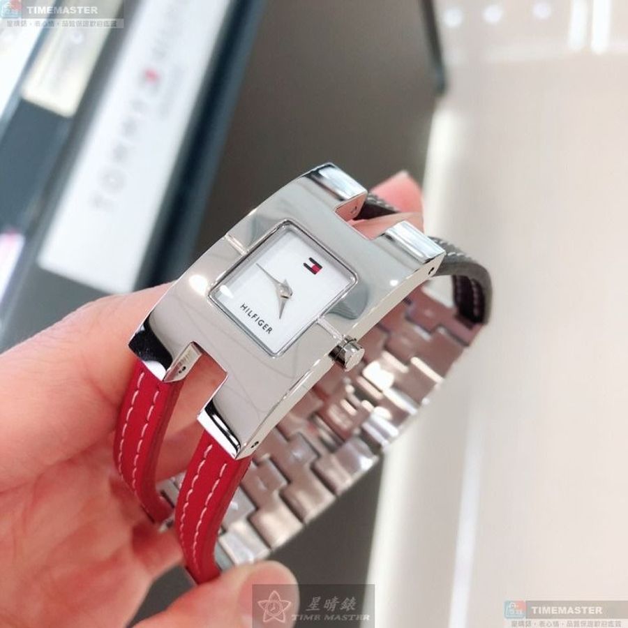 TommyHilfiger手錶,編號TH00073,20mm, 34mm銀錶殼,寶藍, 紅錶帶款-0