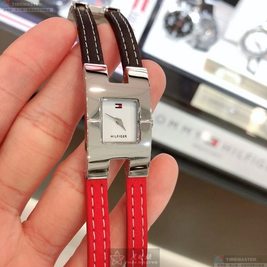 TommyHilfiger手錶,編號TH00073,20mm, 34mm銀錶殼,寶藍, 紅錶帶款-3