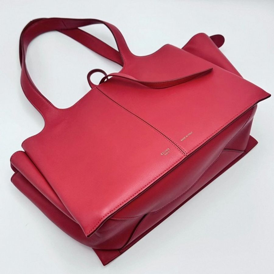CELINE trifold紅色金扣蝙蝠手提肩背腋下包 32*21*12 98新配件塵袋-3