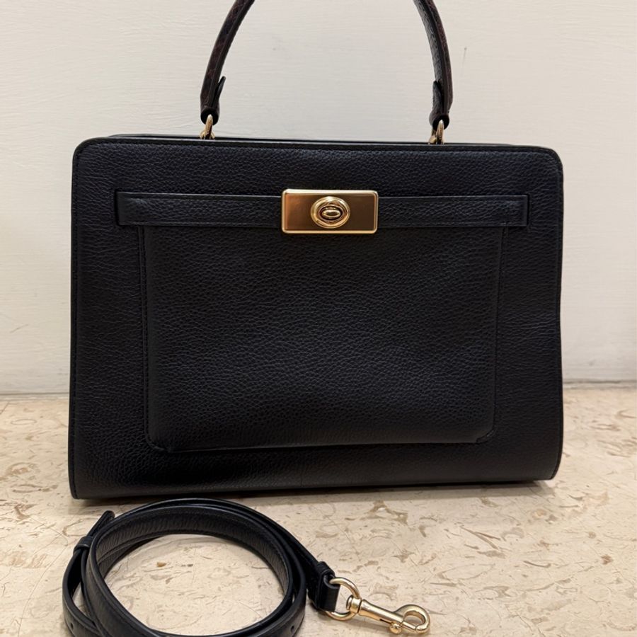全新 COACH Lane C8211|黑金蛇紋手把托特包|三層大容量|原價$28,800-1