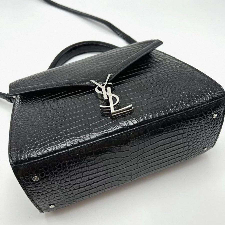 YSL Cassandra黑銀鰐魚壓紋手提肩背斜背郵差包24.5*20*11 99新配件塵袋-1