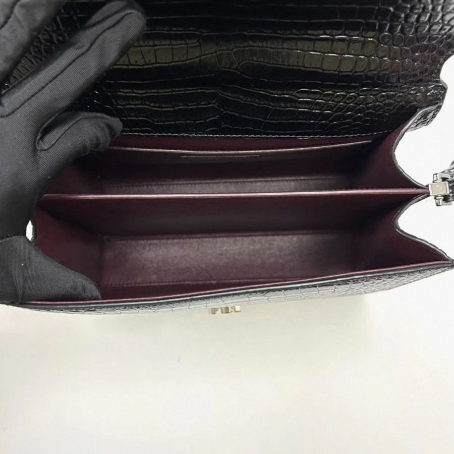 YSL Cassandra黑銀鰐魚壓紋手提肩背斜背郵差包24.5*20*11 99新配件塵袋-4