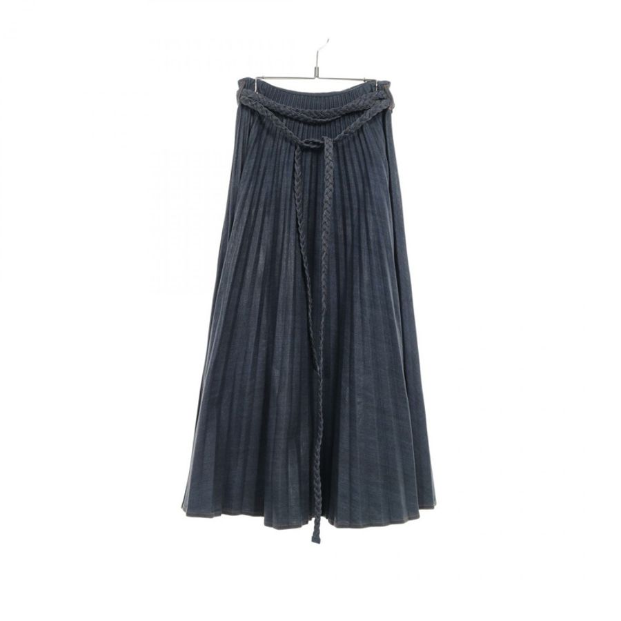 Christian Dior 褶襉半身裙,搭配腰帶,棉質,藍色,#34,二手女裝 CD-0