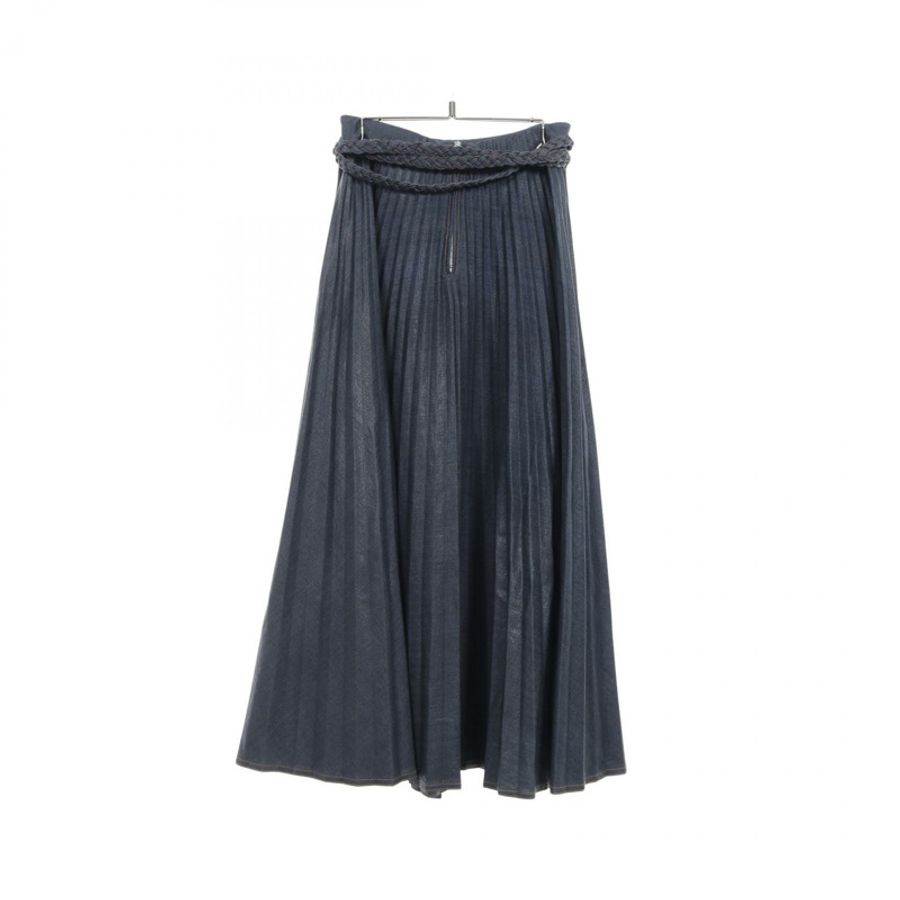 Christian Dior 褶襉半身裙,搭配腰帶,棉質,藍色,#34,二手女裝 CD-1