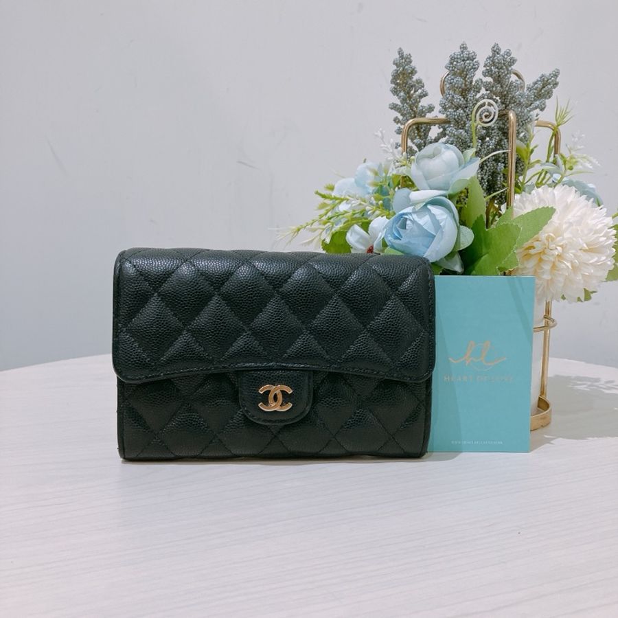 TK1832 Chanel 香奈兒黑色荔枝牛皮中長皮夾Classic Flap Small Long Wallet Caviar Black X GHW-0