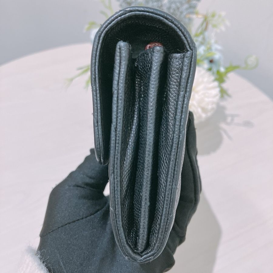 TK1832 Chanel 香奈兒黑色荔枝牛皮中長皮夾Classic Flap Small Long Wallet Caviar Black X GHW-3