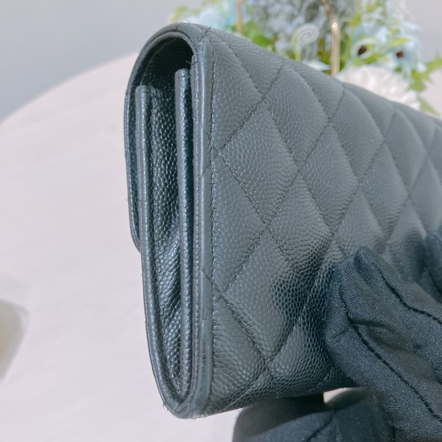 TK1832 Chanel 香奈兒黑色荔枝牛皮中長皮夾Classic Flap Small Long Wallet Caviar Black X GHW-4