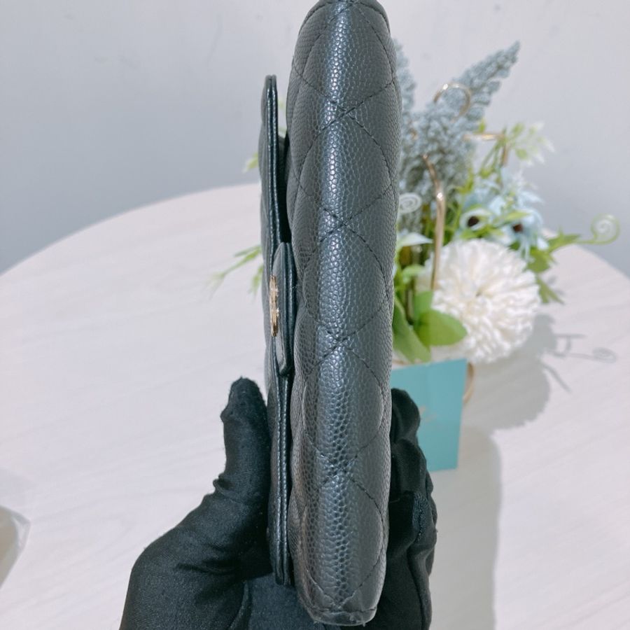 TK1832 Chanel 香奈兒黑色荔枝牛皮中長皮夾Classic Flap Small Long Wallet Caviar Black X GHW-8