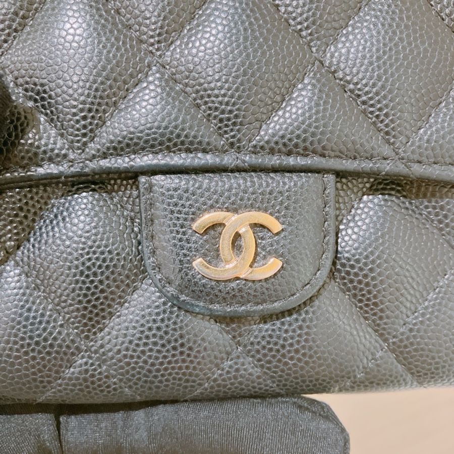 TK1832 Chanel 香奈兒黑色荔枝牛皮中長皮夾Classic Flap Small Long Wallet Caviar Black X GHW-9