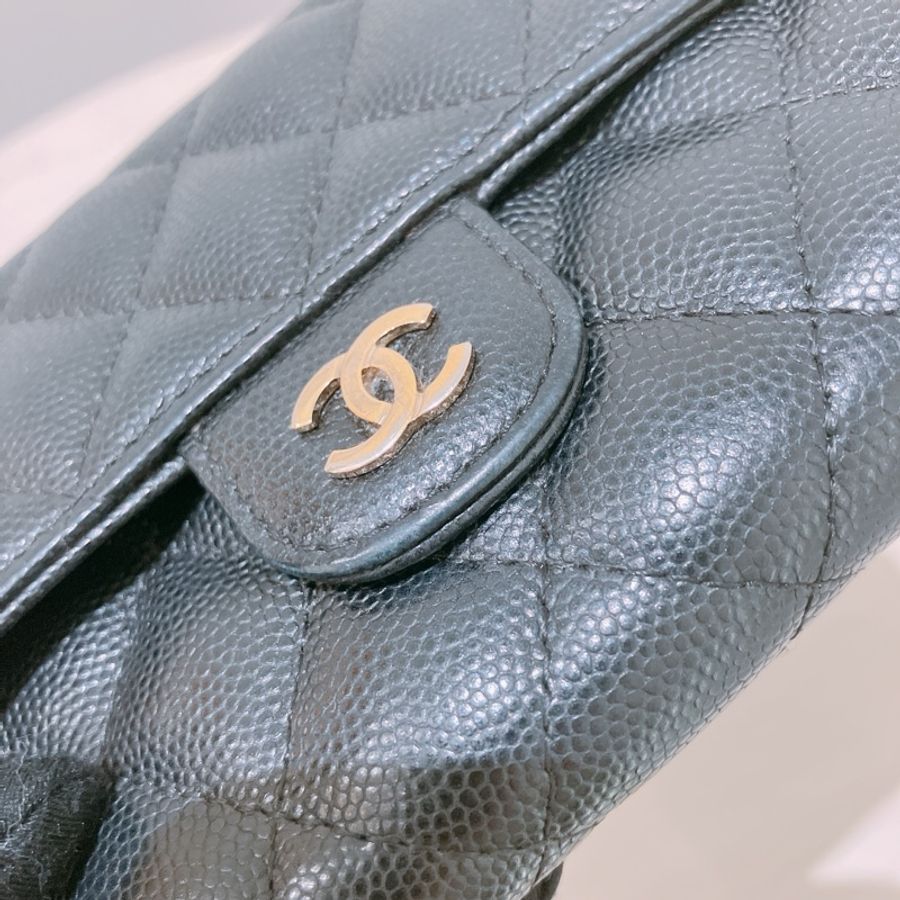 TK1832 Chanel 香奈兒黑色荔枝牛皮中長皮夾Classic Flap Small Long Wallet Caviar Black X GHW-10