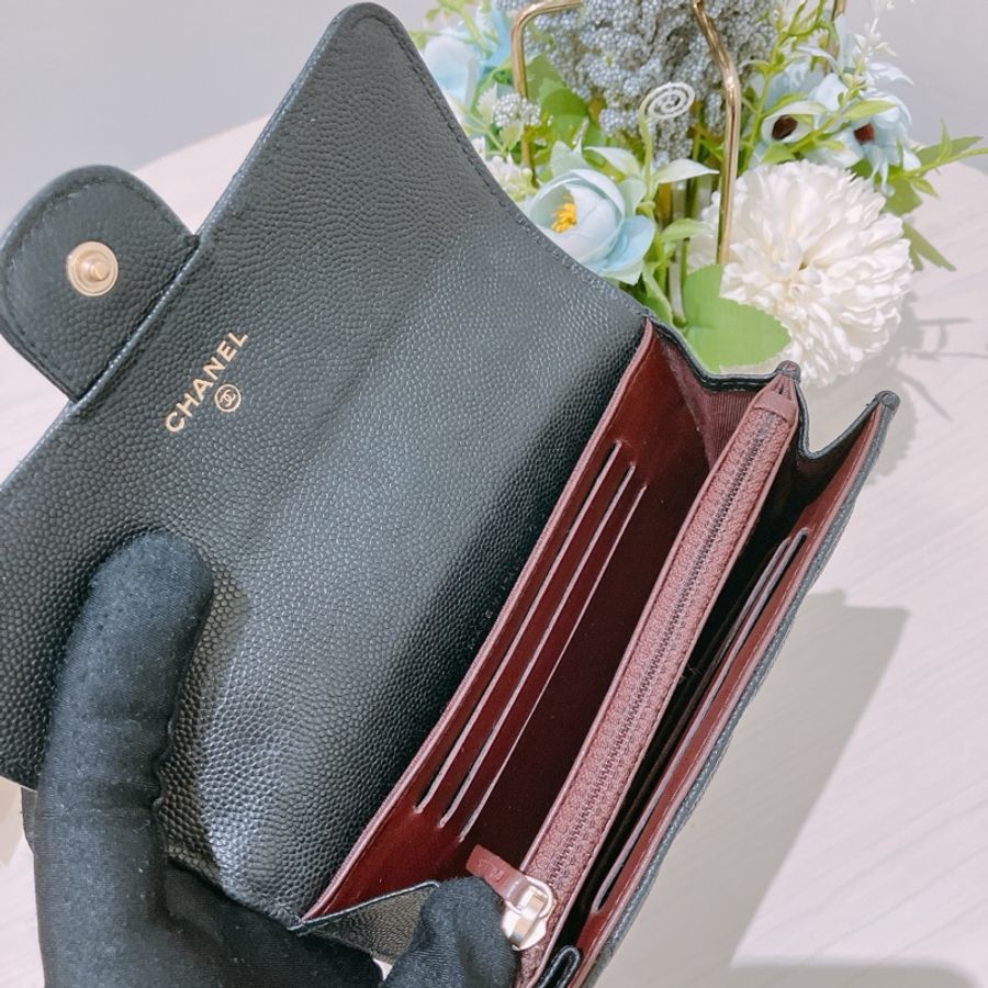 TK1832 Chanel 香奈兒黑色荔枝牛皮中長皮夾Classic Flap Small Long Wallet Caviar Black X GHW-21