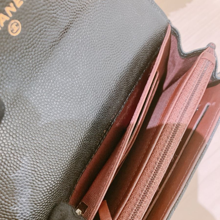TK1832 Chanel 香奈兒黑色荔枝牛皮中長皮夾Classic Flap Small Long Wallet Caviar Black X GHW-22