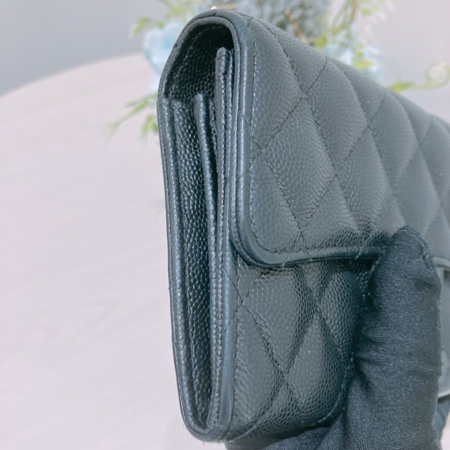 TK1832 Chanel 香奈兒黑色荔枝牛皮中長皮夾Classic Flap Small Long Wallet Caviar Black X GHW-33